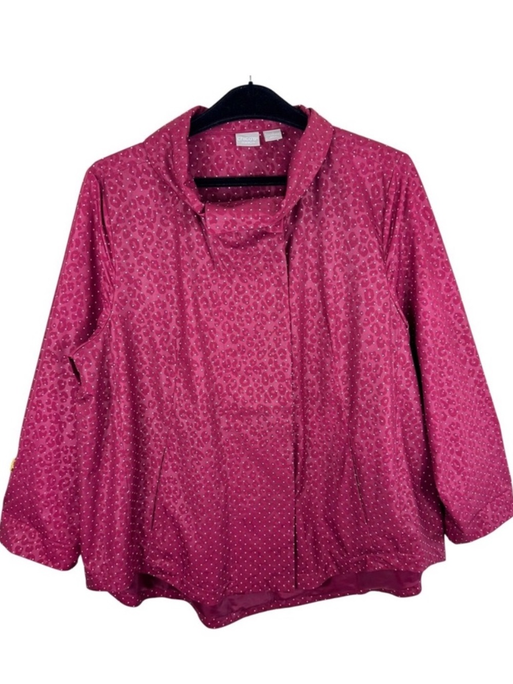 Chico's Zenergy Burgundy White Polka Dot‎ Full Zip Snap Up Windbreaker Size XL